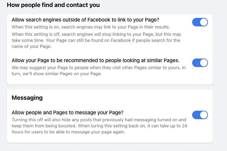 Facebook Settings for Search Engines